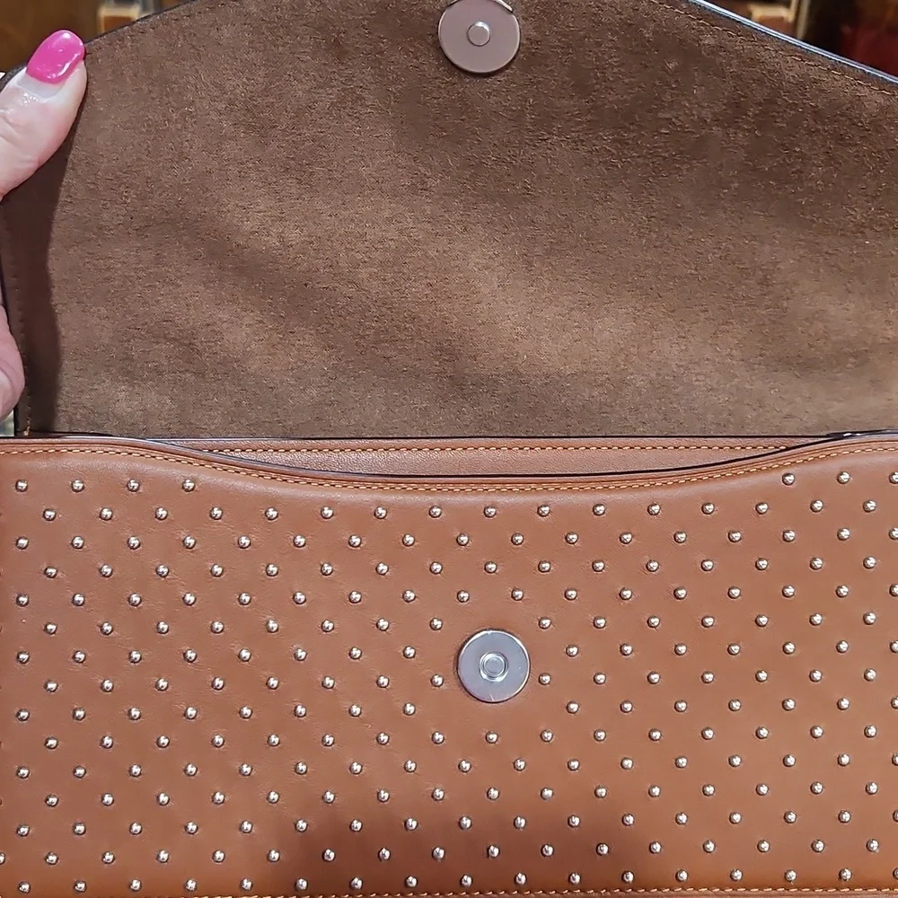 NWT Coach Klare‎ Envelope Crossbody Bag With Silver Rivets 2 Way Chain Strap